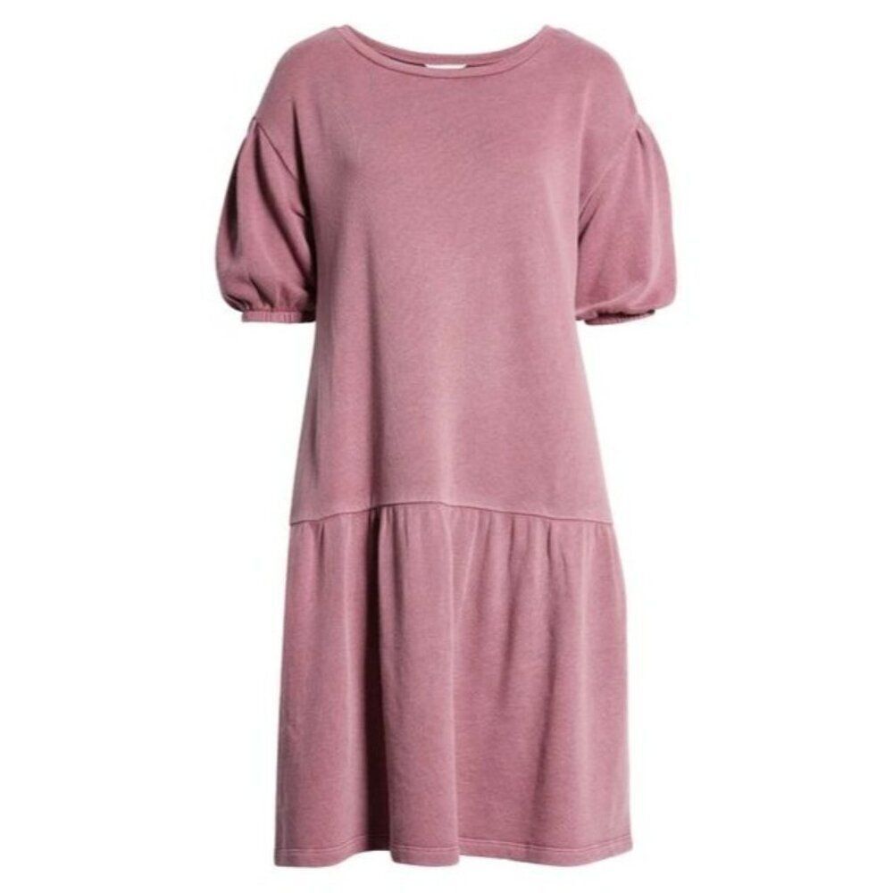 Caslon Short Sleeve Drop Waist Terry Cloth Dress,  Purple Syrup, XS